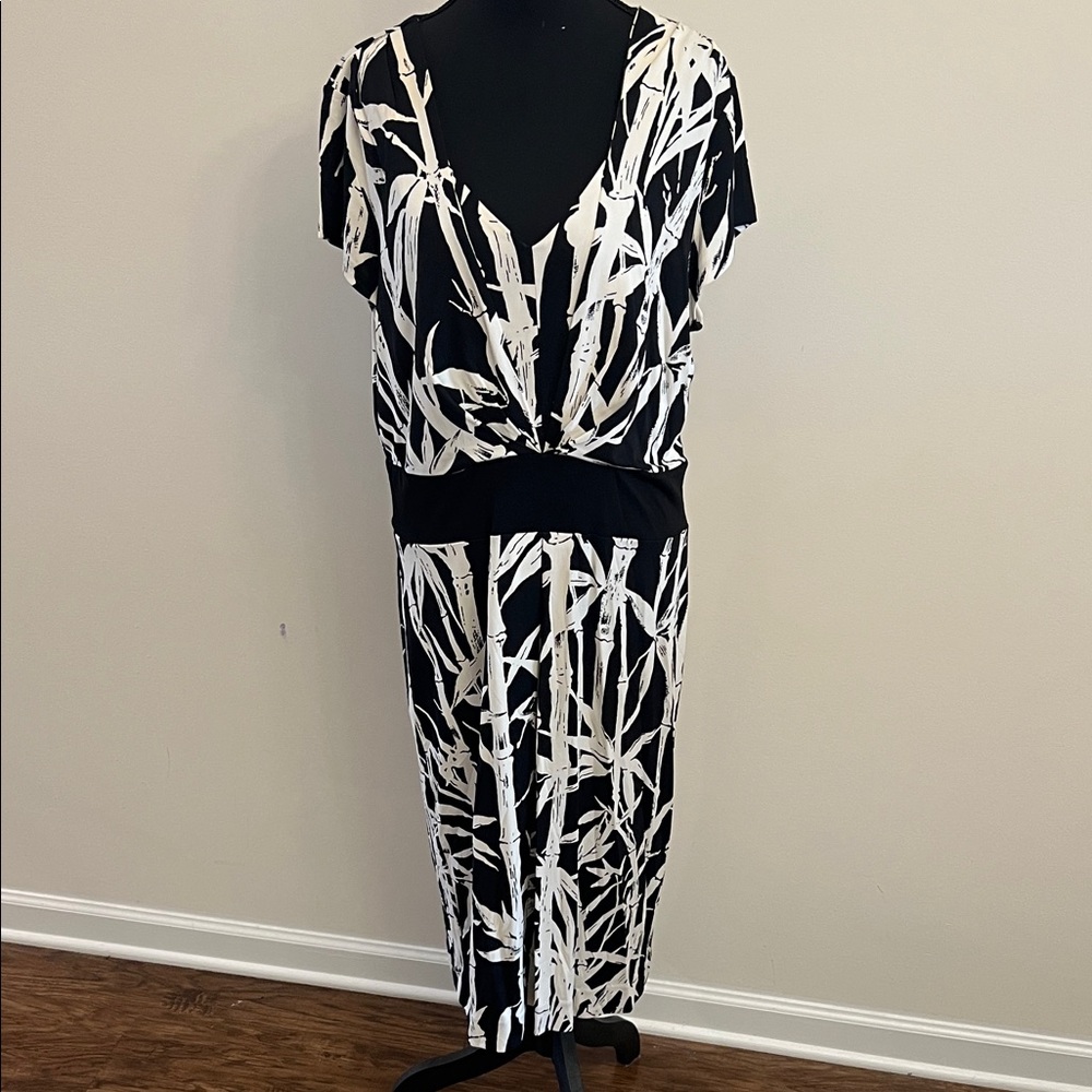 Talbots Dress Black and White Striped with Trim Detail